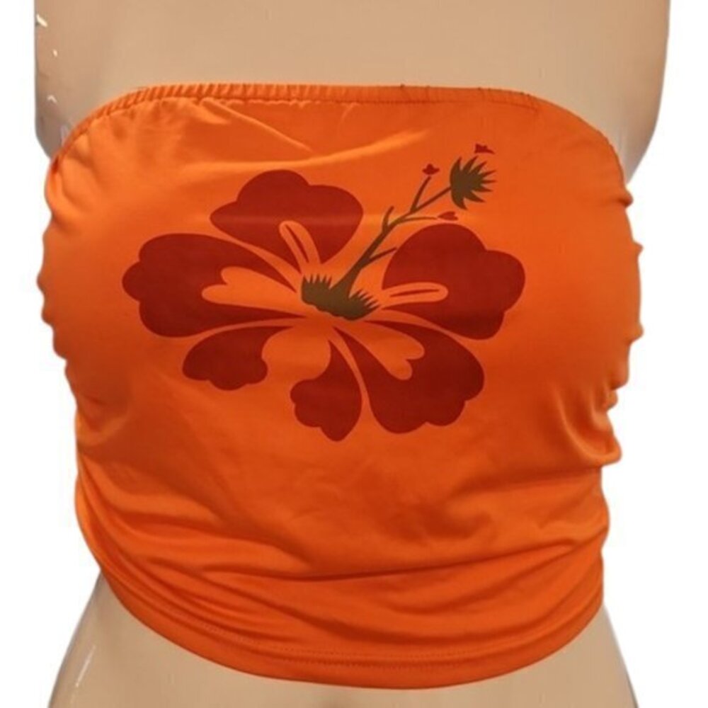 [SHEIN] Orange Floral Tube Top - Size XL